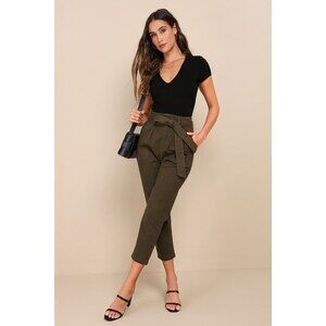 Lulus Leo Olive Green Tie-waist Cropped Pants - Size S